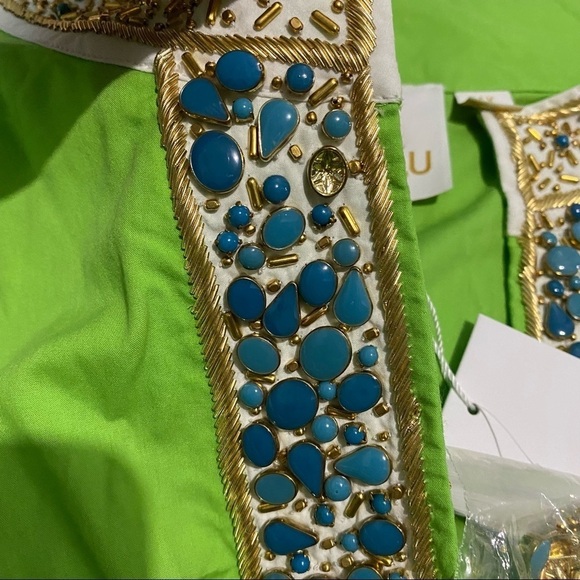 Nicoblu Madison Tunic in Lime Green Embellished in Gold & Semiprecious Stones 4X - Picture 8 of 8